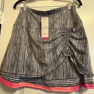 NWT Lucky in Love Black and White Striped Skirt with Pink Trim